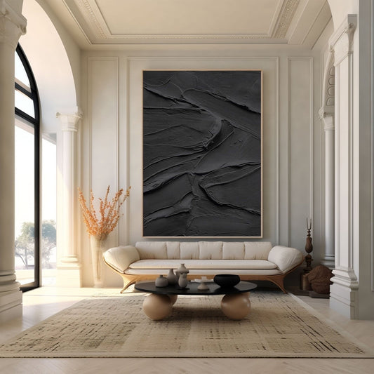 A room pic shows an expressionist calm deco painting, creating elegant, natural, and minimalist vibes.