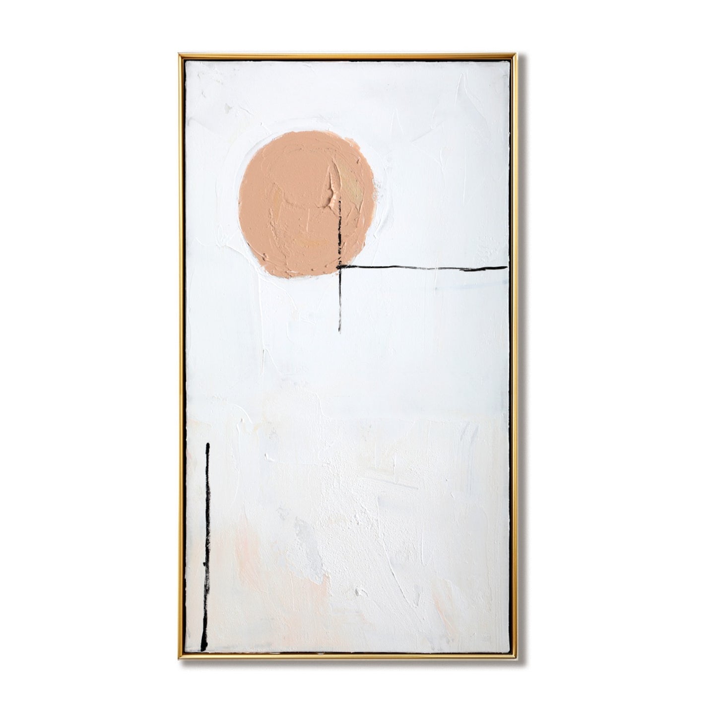 A cozy minimalist hand-drawn oil painting: a vertical sun forest landscape in rustic strokes, warm, and white tones.						