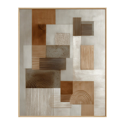 layered texture, warm neutral brown/beige collage, structured movement, modern loft wall decor.