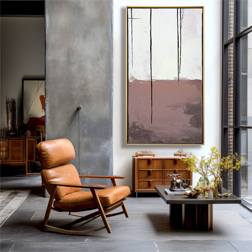 Minimalist abstract wall art with earthy brown and cream tones, perfect for modern living room or office décor.
