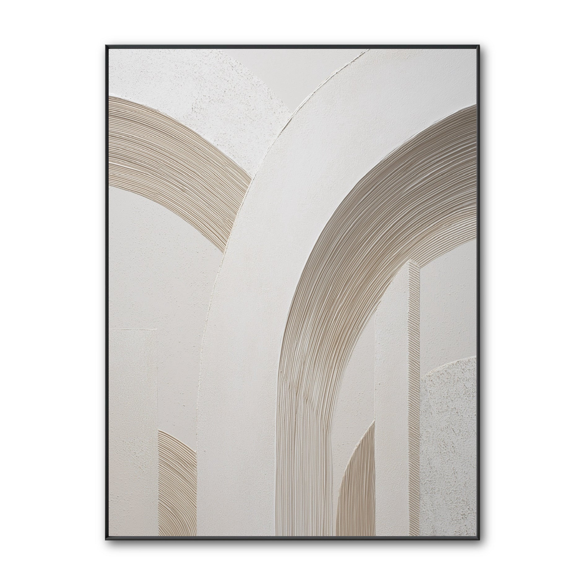 Original architectural abstract art. A minimalist piece with large, overlapping plaster arches in neutral white and beige tones.