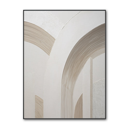 Original architectural abstract art. A minimalist piece with large, overlapping plaster arches in neutral white and beige tones.
