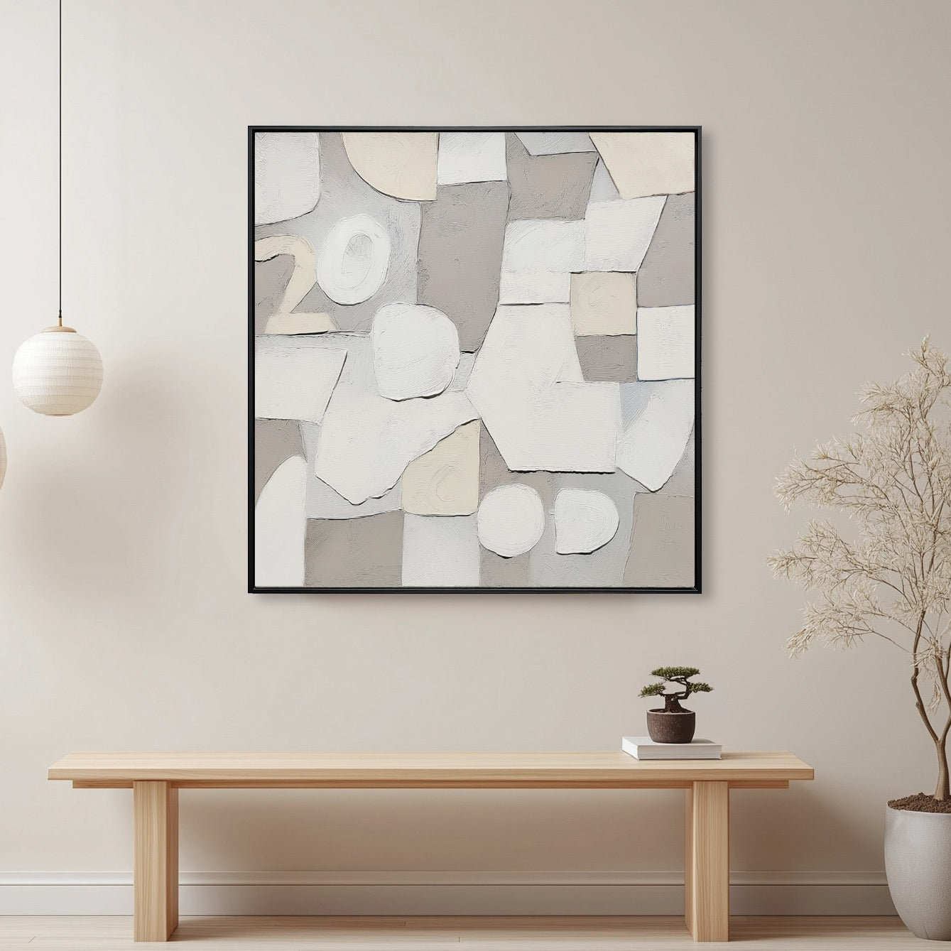 A room pic shows a minimalist deco painting, creating cute, elegant, cozy, vintage, and romantic vibes.