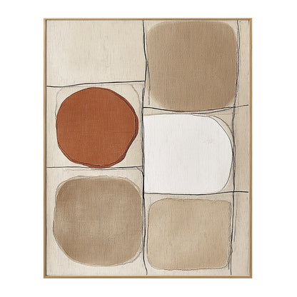 Warm neutral beige grid art, rust orange circle, contemporary minimalist style, modern geometry decor.