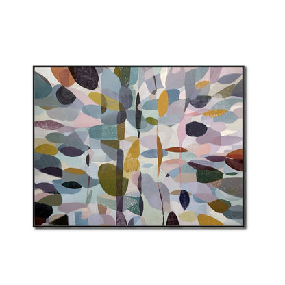 Original hand-painted abstract leaf theme oil painting. Muted mixed color palette, contemporary style wall art, large canvas.