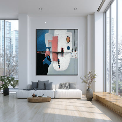 Modern living room with abstract art on the wall