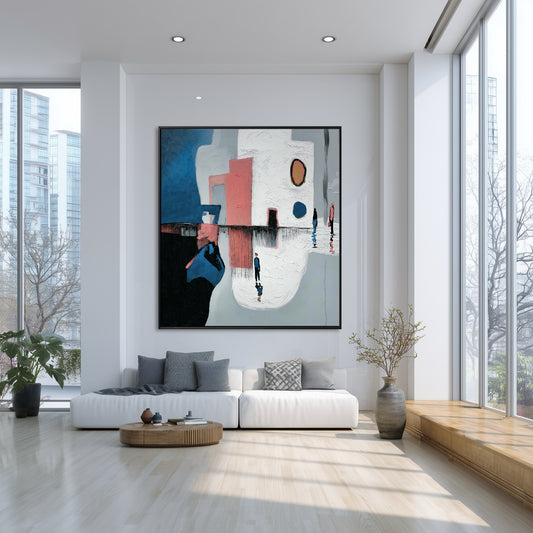 Modern living room with abstract art on the wall