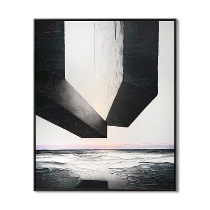 Original hand-painted abstract art. Neutral-toned black and white geometric canvas, thick texture, architectural, modern vibe painting.