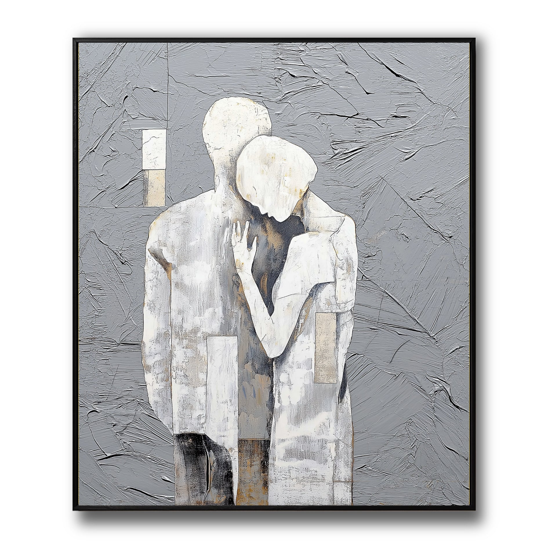 
Abstract textured art of a couple in a loving embrace, conveying emotion and connection through minimalist, modern style.