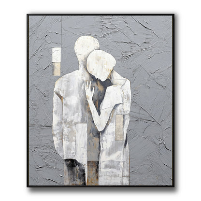 
Abstract textured art of a couple in a loving embrace, conveying emotion and connection through minimalist, modern style.