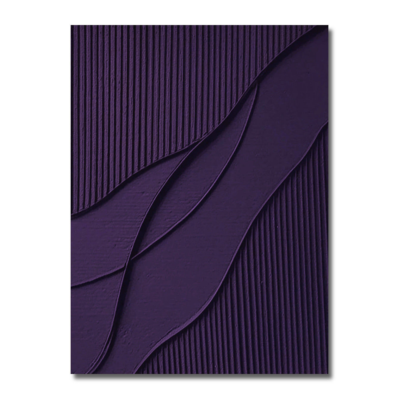 Original abstract textured art: Deep purple, grooved waves, dramatic relief, cold yet rich tone, contemporary vertical wall decor.