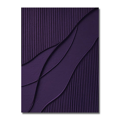 Original abstract textured art: Deep purple, grooved waves, dramatic relief, cold yet rich tone, contemporary vertical wall decor.