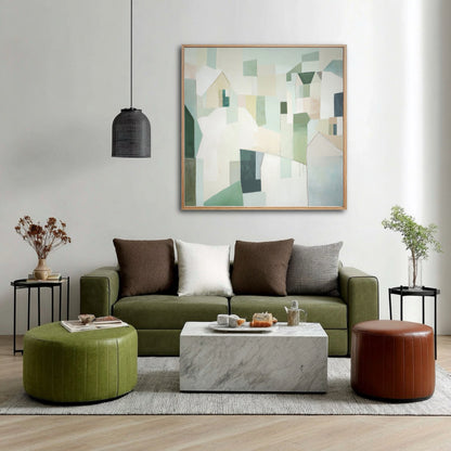 A room pic shows an expressionist deco painting, creating elegant, romantic, minimalist, cute, cozy, and futuristic vibes.						
