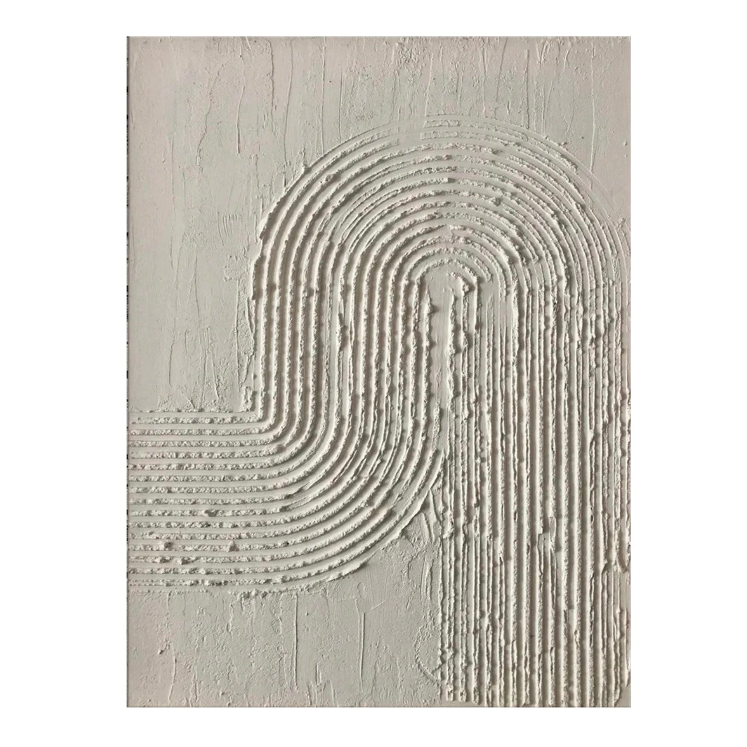Original abstract white relief art: Arched texture with vertical lines, neutral tone, minimal movement, modern boho wall decor vibe.