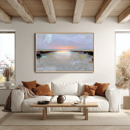 A room pic shows an abstract deco painting, creating elegant, calm, cozy, romantic, natural, and sophisticated vibes.