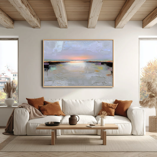A room pic shows an abstract deco painting, creating elegant, calm, cozy, romantic, natural, and sophisticated vibes.