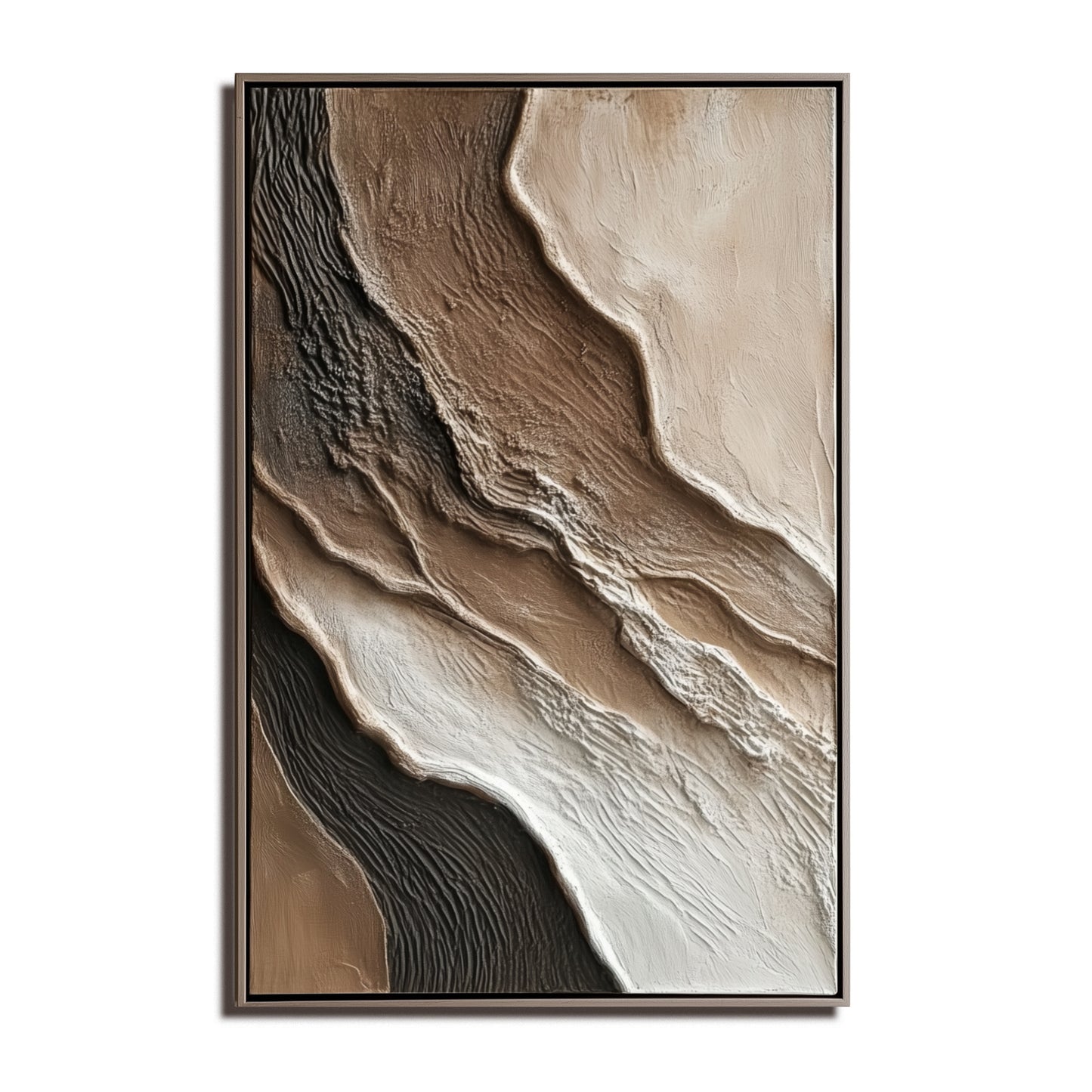 Original textured abstract painting. Heavy impasto canvas with warm earth tones. Minimalist wall art in brown, beige, and charcoal.