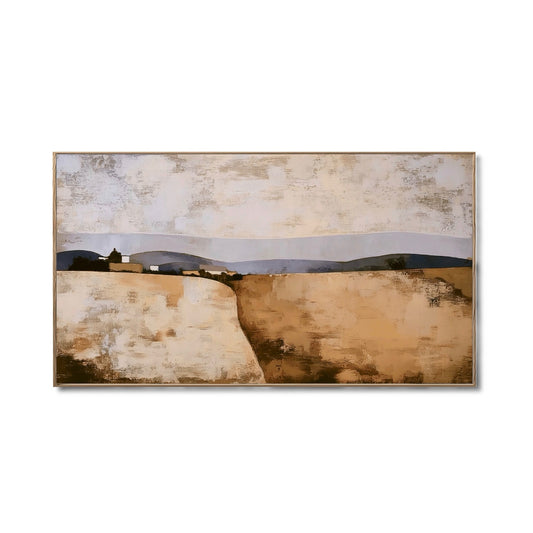 Original hand-painted abstract landscape art featuring textured fields and hills in modern warm earthy tones for a contemporary space.