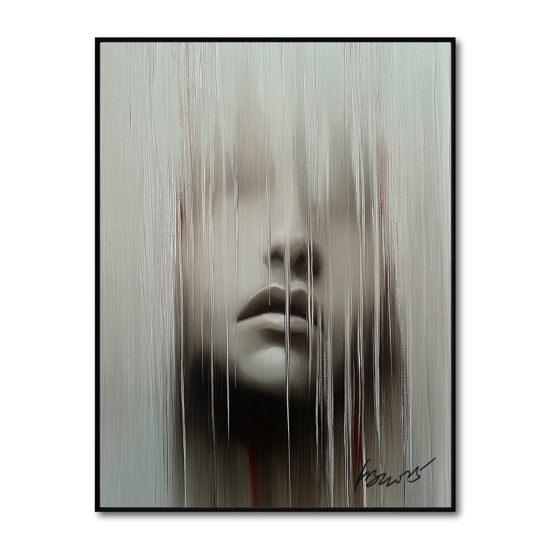 Abstract textured portrait of a woman's face. Modern wall art for contemporary living rooms. Creates an emotional, yet neutral focal point.