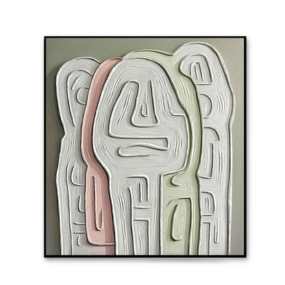 Original abstract textured art with thick white lines on a sage gray background, featuring soft blush pink and green tones.