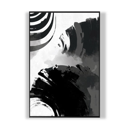 Original black and white abstract art. A high-contrast composition of bold gestural brushstrokes and repeating graphic lines.