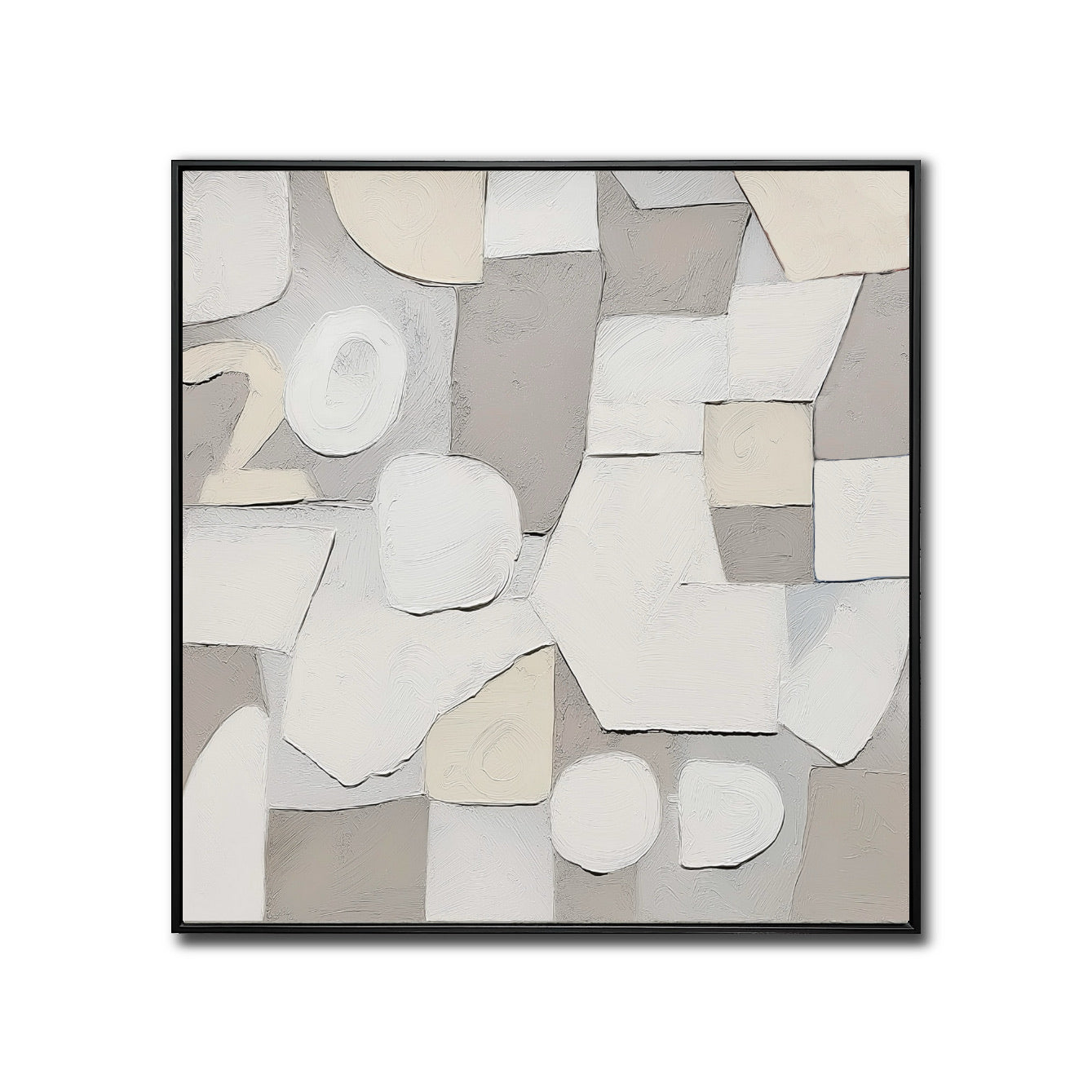 A cozy abstract hand-drawn oil painting: geometrics in detailed strokes, warm, and beige tones.