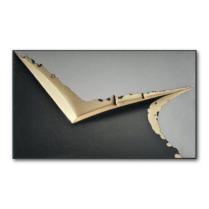Original abstract art with a 3D effect. A dynamic design of a grey layer peeling back to reveal black and gold texture.