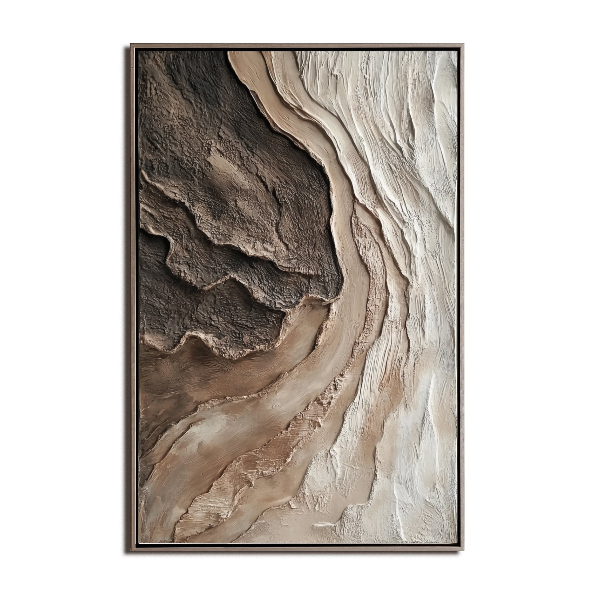 Original abstract textured painting. Heavy impasto canvas with warm neutral earth tones. Minimalist wall art in brown and beige.