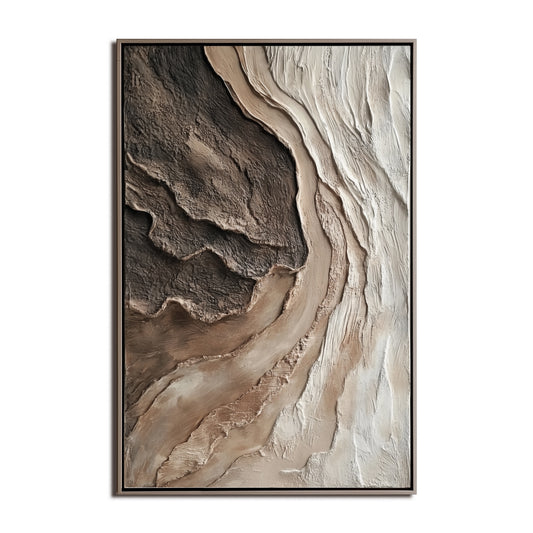 Original abstract textured painting. Heavy impasto canvas with warm neutral earth tones. Minimalist wall art in brown and beige.