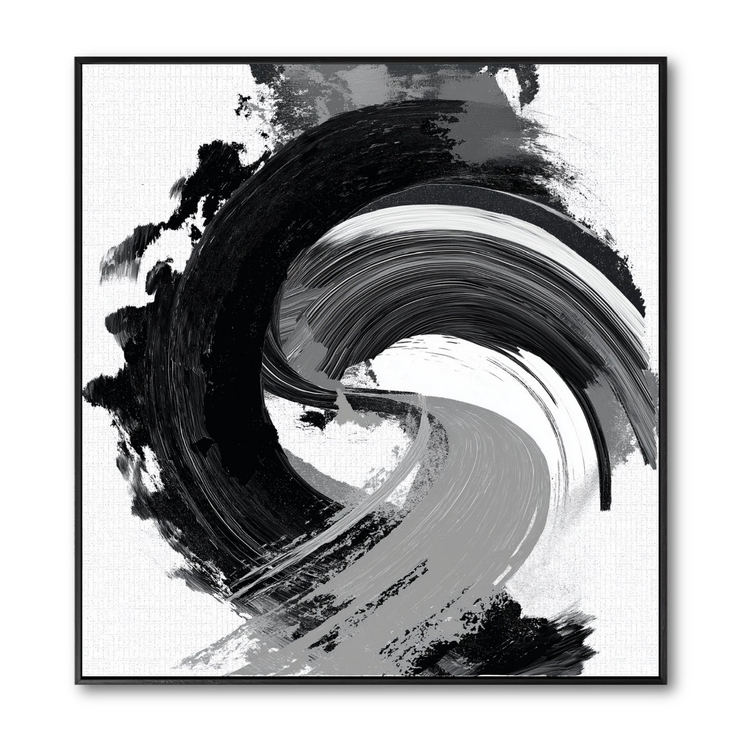 Original black and white abstract art. A powerful, gestural painting with a sweeping yin-yang brushstroke in black and grey.