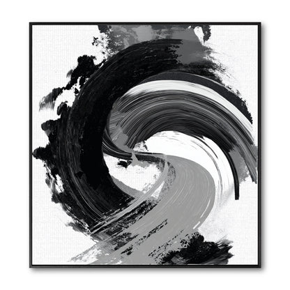 Original black and white abstract art. A powerful, gestural painting with a sweeping yin-yang brushstroke in black and grey.