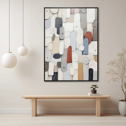 A room pic shows an expressionist deco painting, creating whimsical, playful, cute, elegant, cozy, and futuristic vibes.
