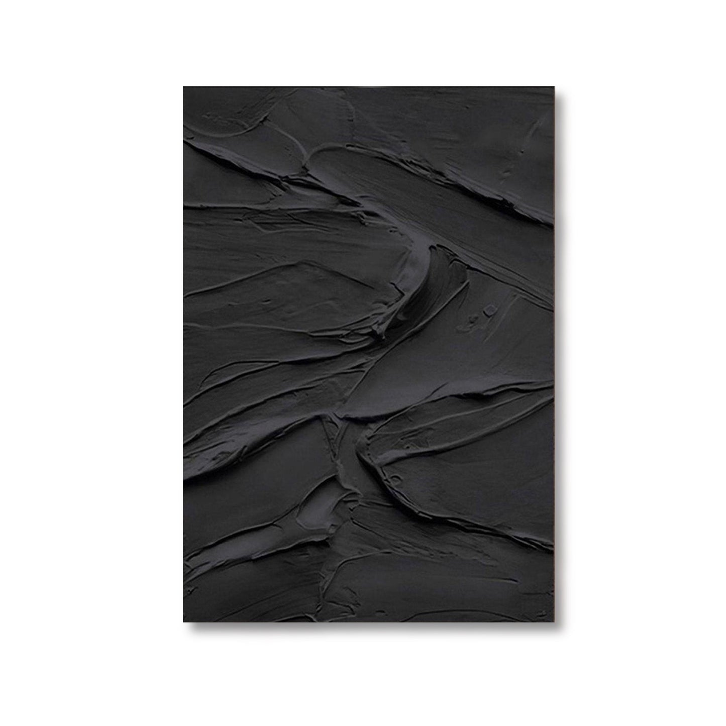 An elegant abstract hand-drawn oil painting: a vertical sea waves landscape in textured strokes, cold, and black tones.