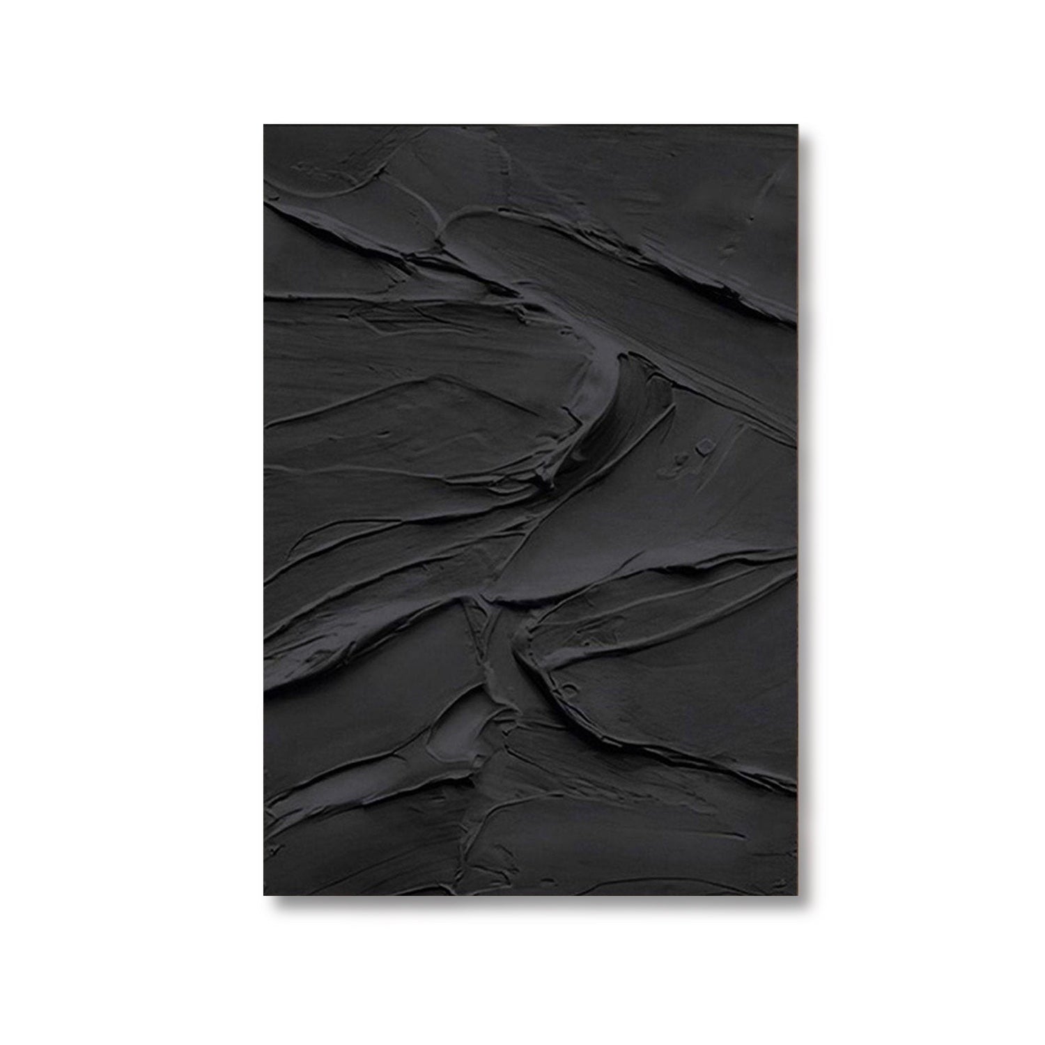An elegant abstract hand-drawn oil painting: a vertical sea waves landscape in textured strokes, cold, and black tones.