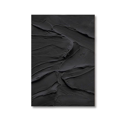 An elegant abstract hand-drawn oil painting: a vertical sea waves landscape in textured strokes, cold, and black tones.