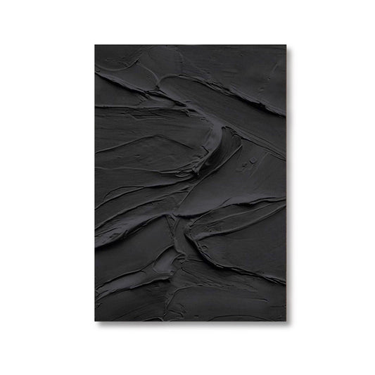 An elegant abstract hand-drawn oil painting: a vertical sea waves landscape in textured strokes, cold, and black tones.