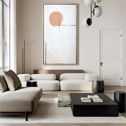A room pic shows a minimalist deco painting, creating elegant, sophisticated, cozy, romantic, natural, and futuristic vibes.