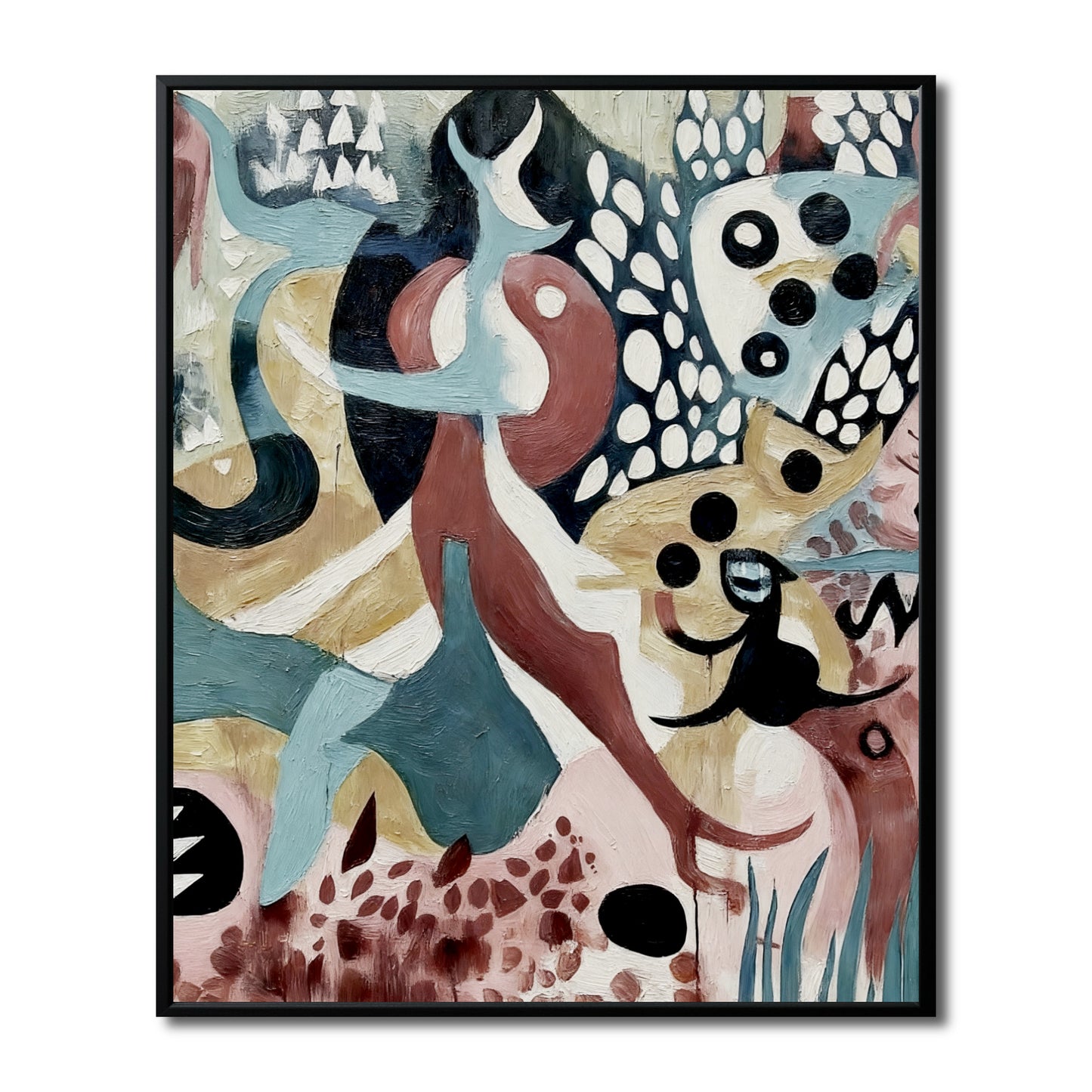 Large original abstract art. Dynamic modern canvas with earthy and aquatic blue tones.