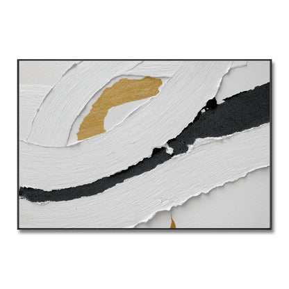 Original abstract textural art. A wabi-sabi design of torn white layers revealing black and metallic gold accents underneath.
