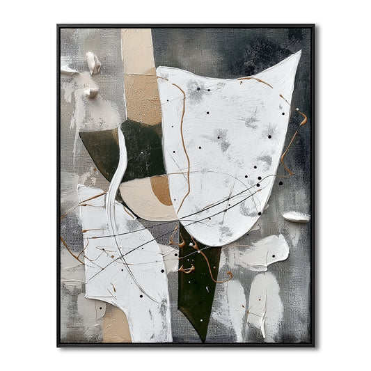 Original abstract painting with heavy texture. Modern neutral wall art in beige, white, and black for sophisticated interiors.