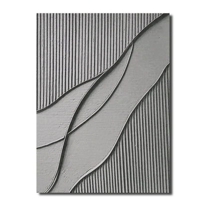 Original grey textured wall art with vertical lines & flowing curves. Abstract neutral tone hand-made relief painting for modern decor.