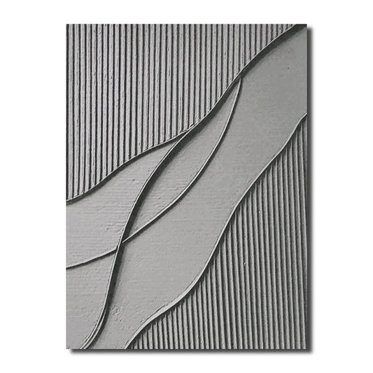Original grey textured wall art with vertical lines & flowing curves. Abstract neutral tone hand-made relief painting for modern decor.