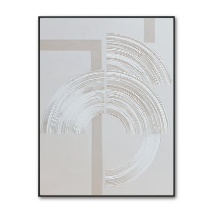 Original abstract plaster art. A modern design with textured white and beige semi-circles over a geometric line background.
