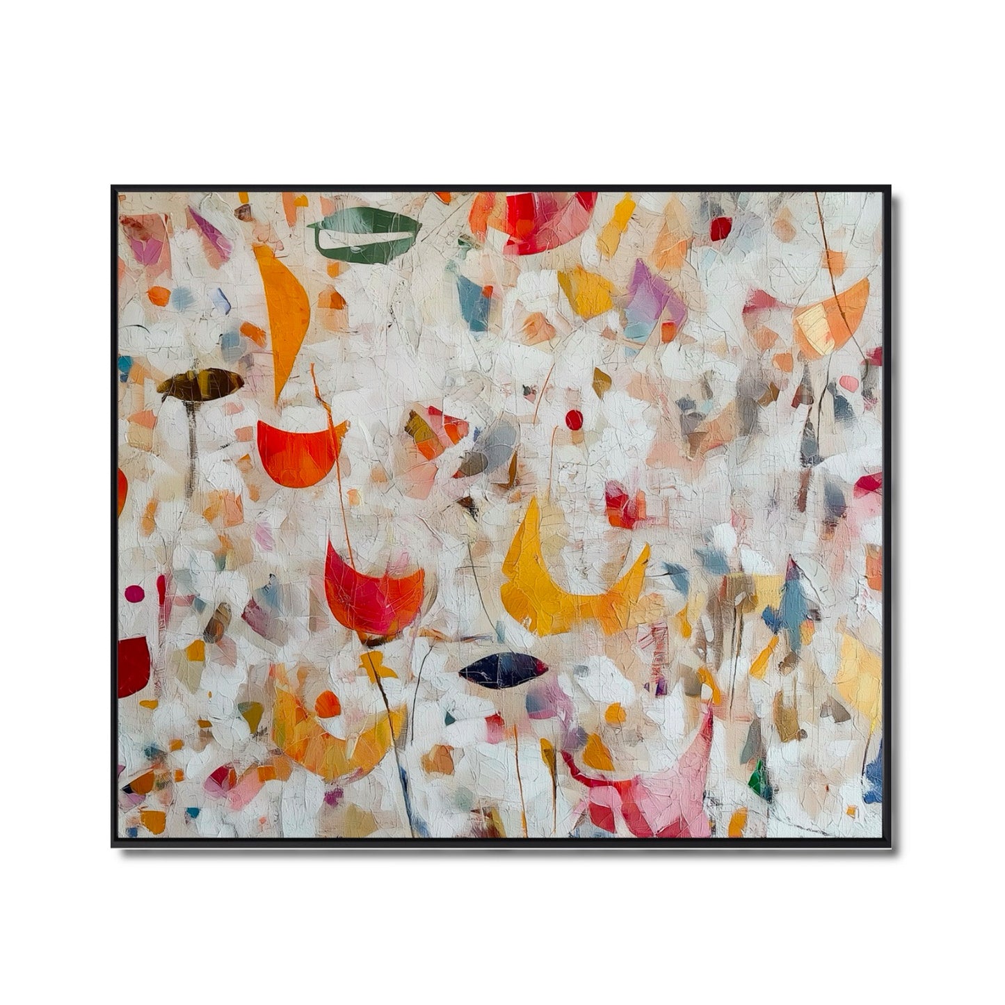 Original hand-painted Abstract Floral oil painting. Textured Expressionist style with warm orange, red, and yellow colors. Vibrant Wall Art.