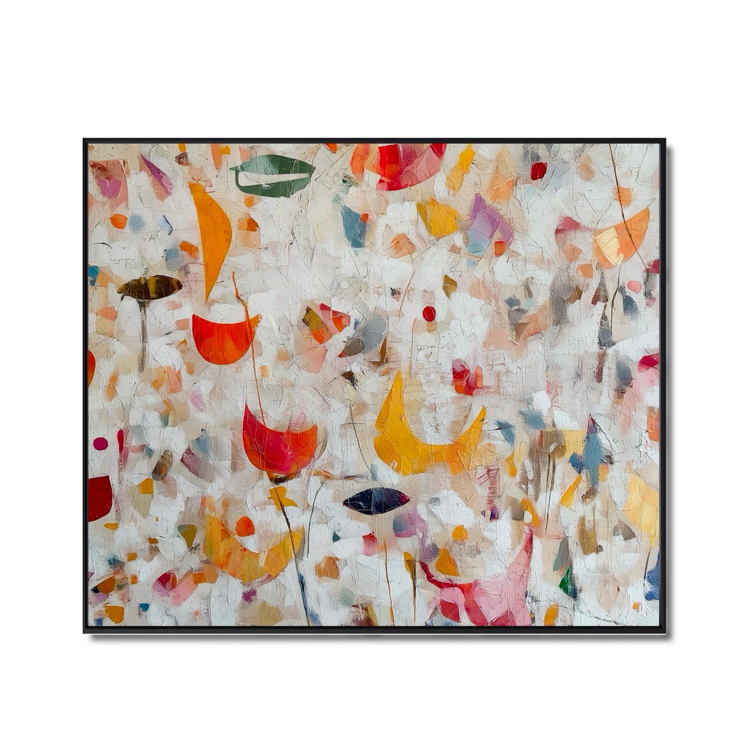 Original hand-painted Abstract Floral oil painting. Textured Expressionist style with warm orange, red, and yellow colors. Vibrant Wall Art.