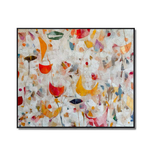 Original hand-painted Abstract Floral oil painting. Textured Expressionist style with warm orange, red, and yellow colors. Vibrant Wall Art.