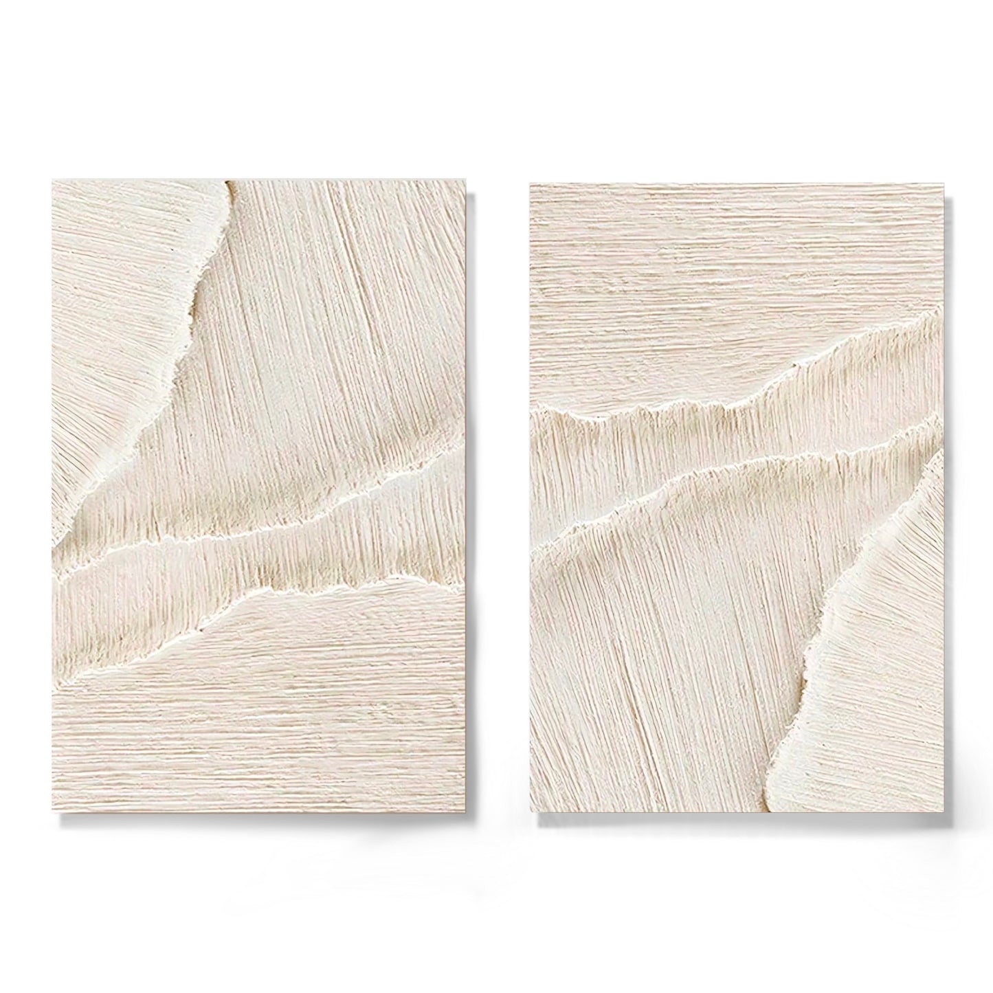 Original abstract textured diptych: Neutral beige tones, warm wave/sand relief movement, boho minimalist coastal wall art.