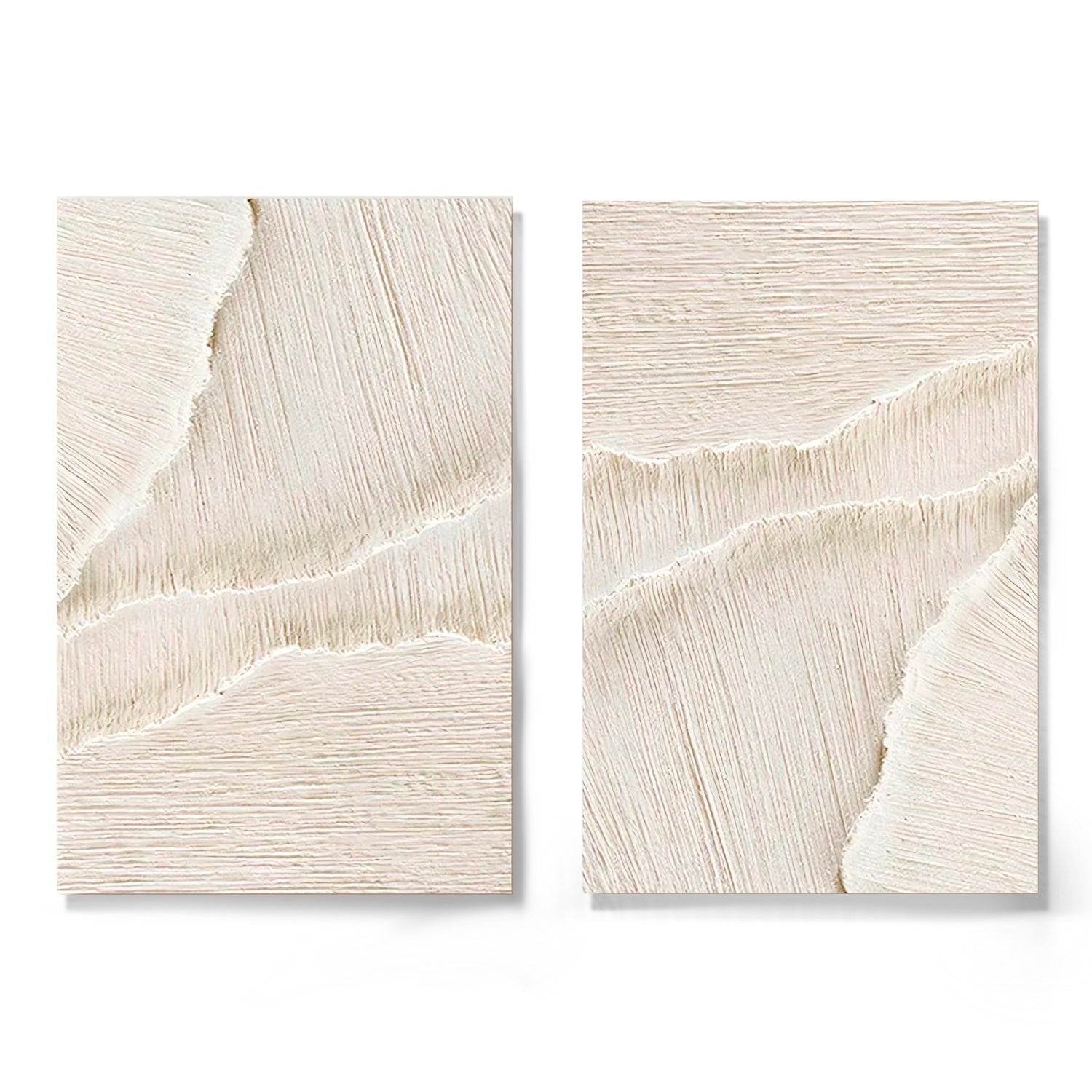 Original abstract textured diptych: Neutral beige tones, warm wave/sand relief movement, boho minimalist coastal wall art.