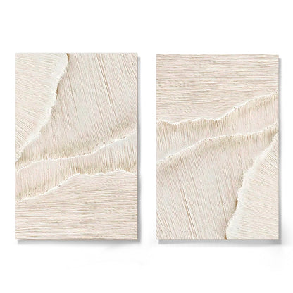 Original abstract textured diptych: Neutral beige tones, warm wave/sand relief movement, boho minimalist coastal wall art.